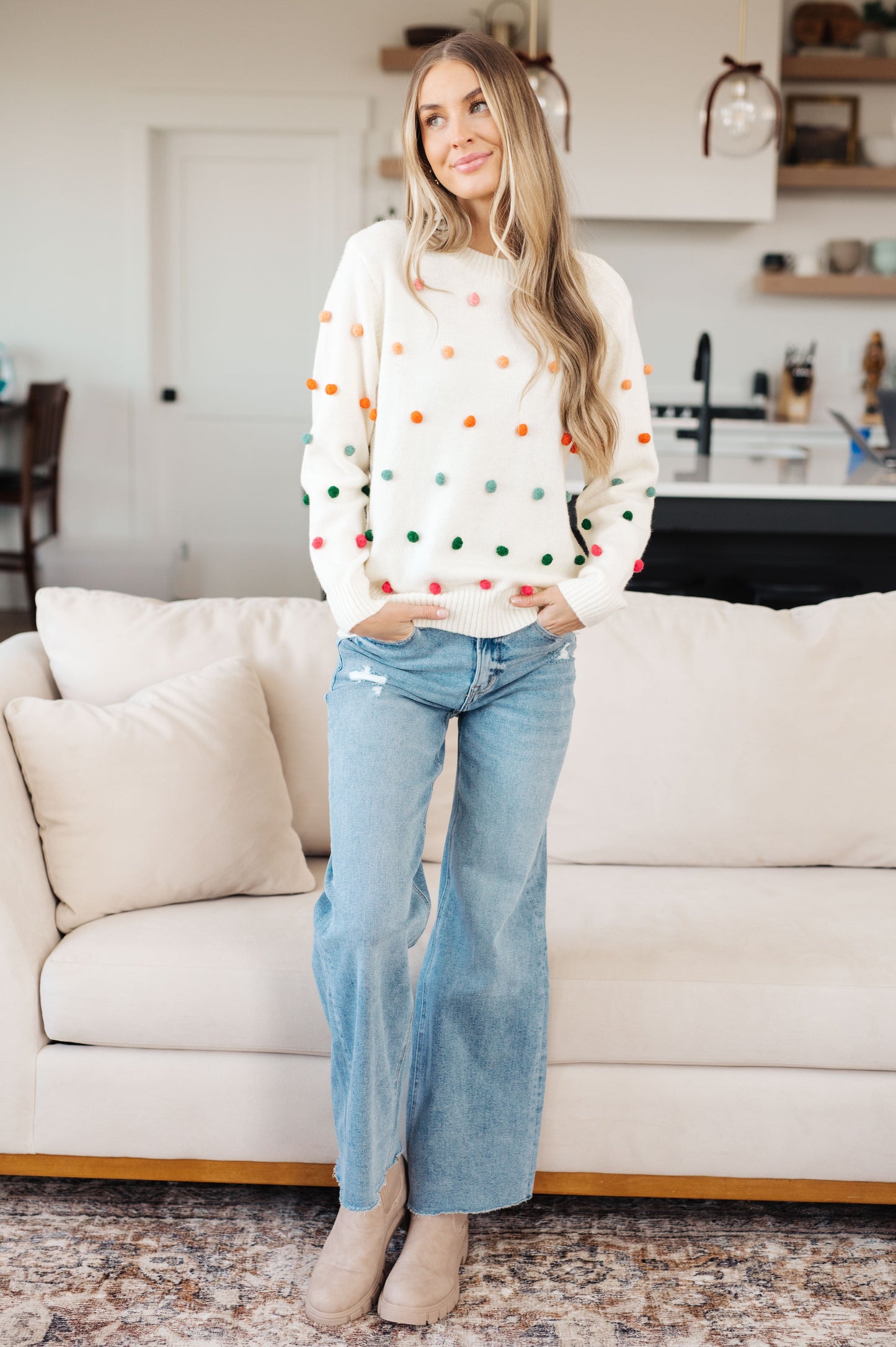 Candy Buttons Pom Detail Sweater