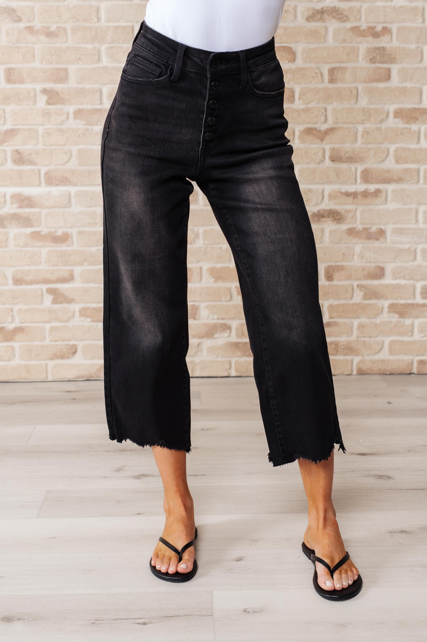 Ryan High Rise Button Fly Wide Leg Crop Jeans