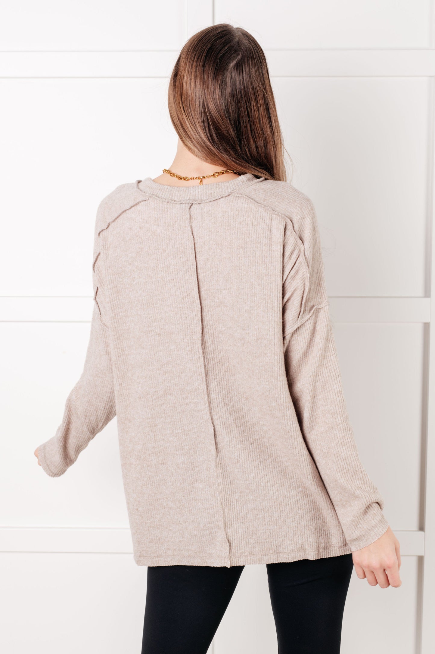 Simply Basic Ribbed Hacci Sweater in H Mocha